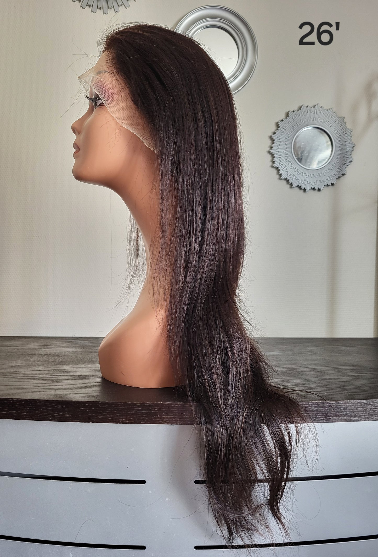 26 inch black straight wig