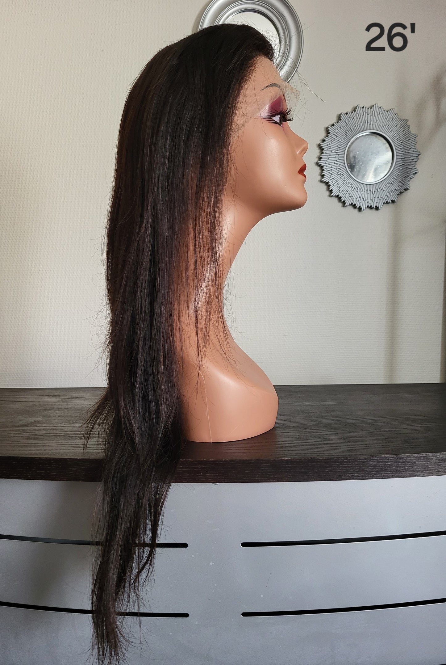 26 inch black straight wig