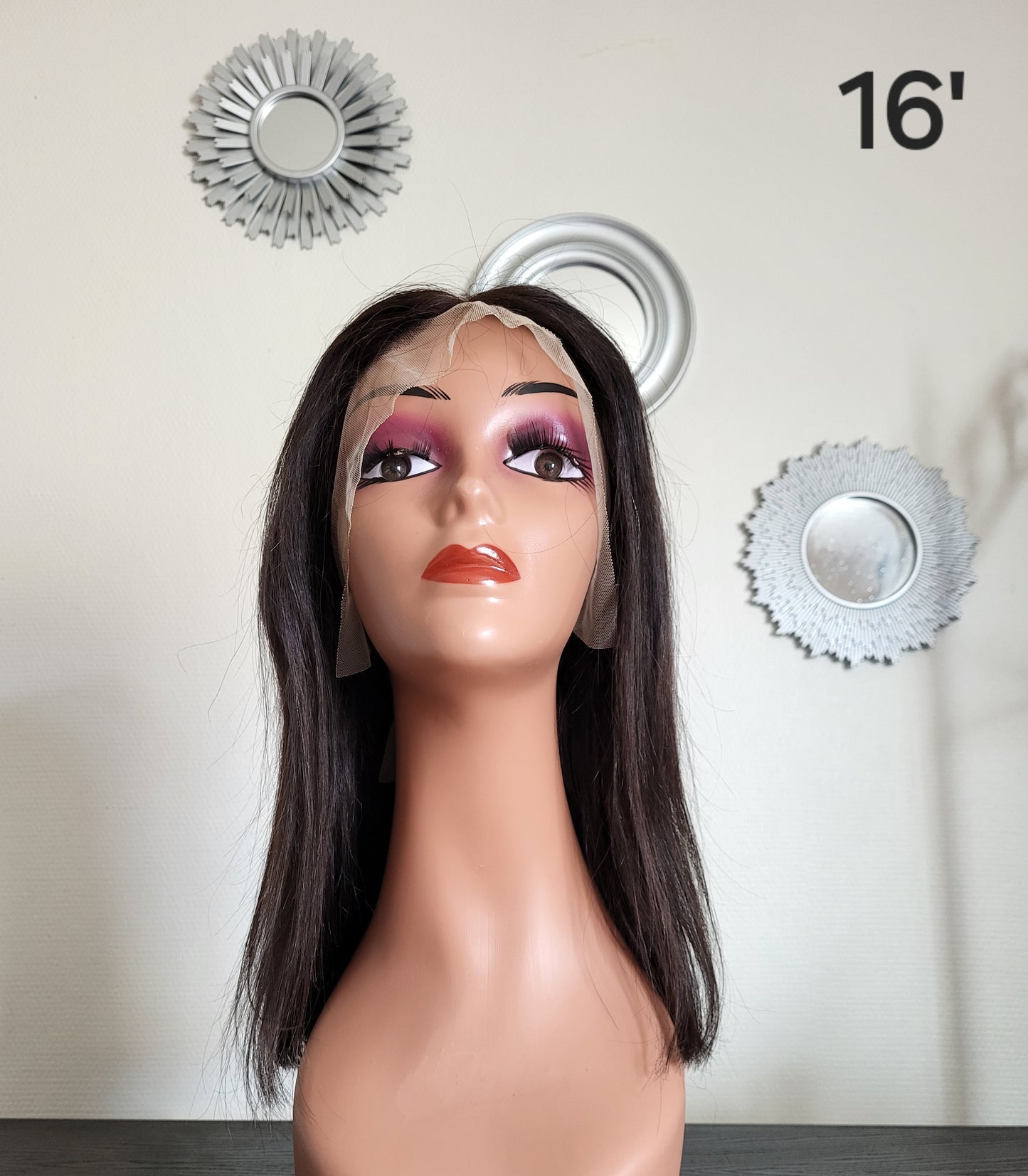 16 inch black straight wig