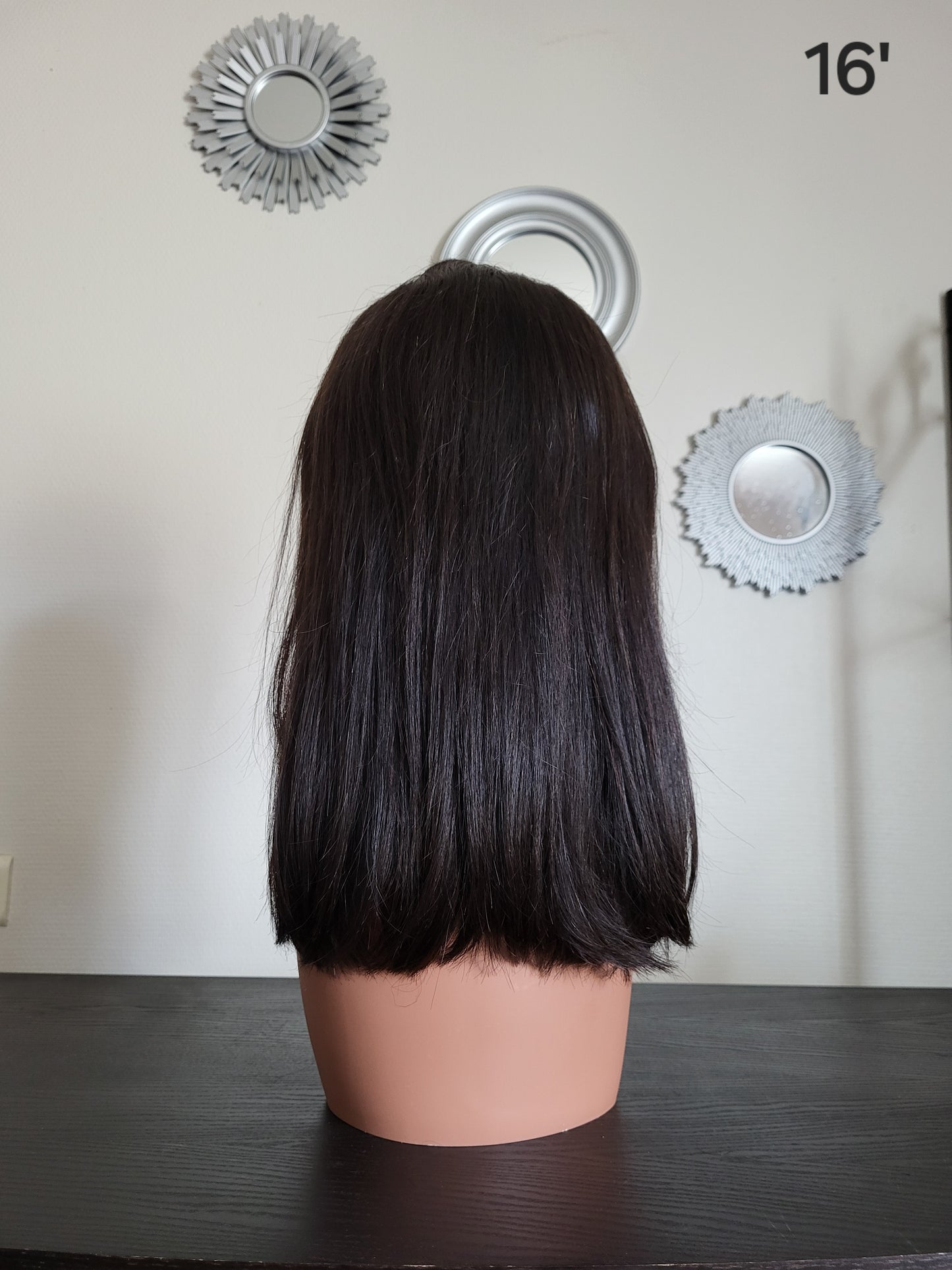 16 inch black straight wig