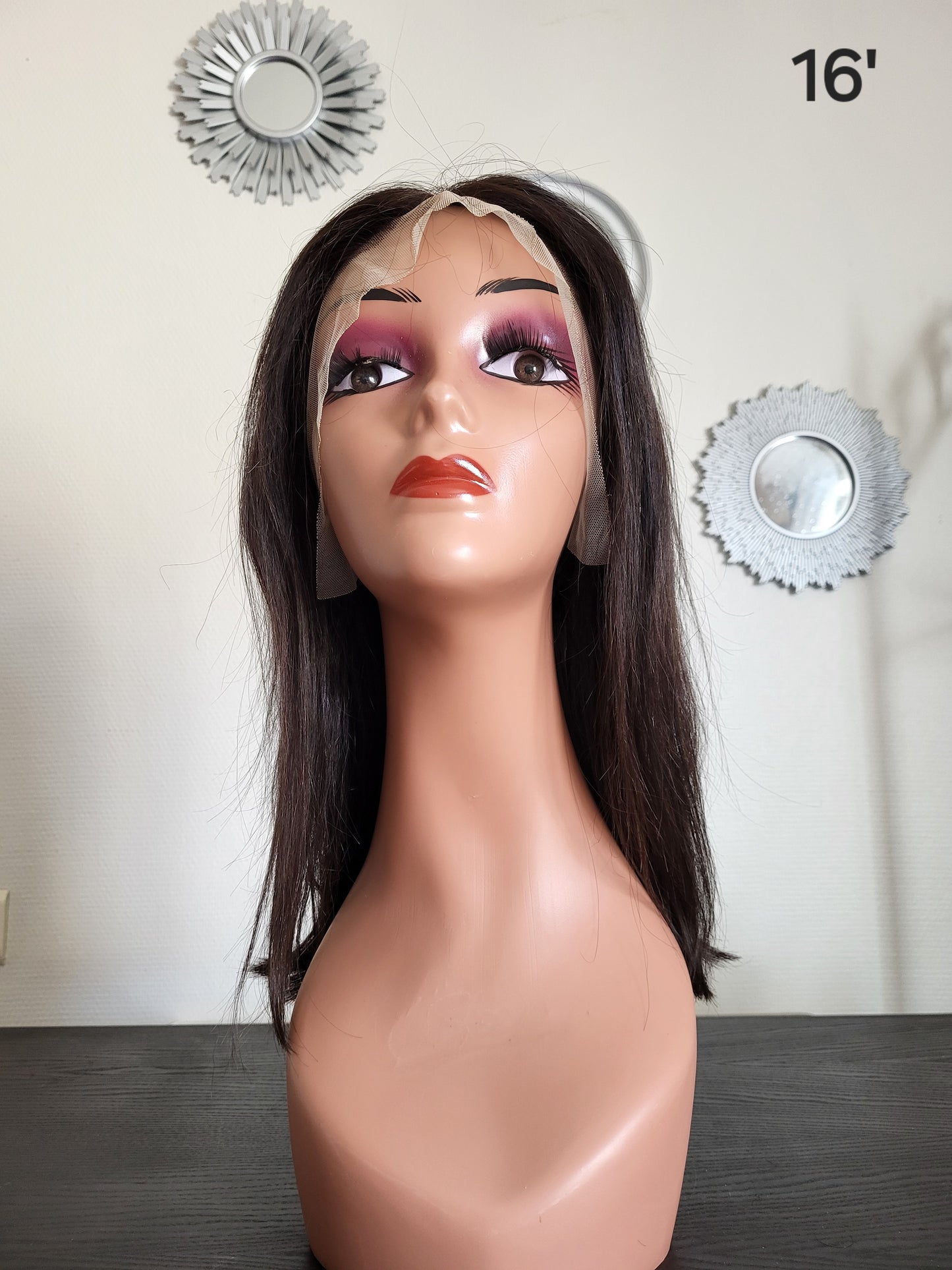 16 inch black straight wig